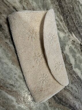 Vintage Ivory Beaded Floral Clutch